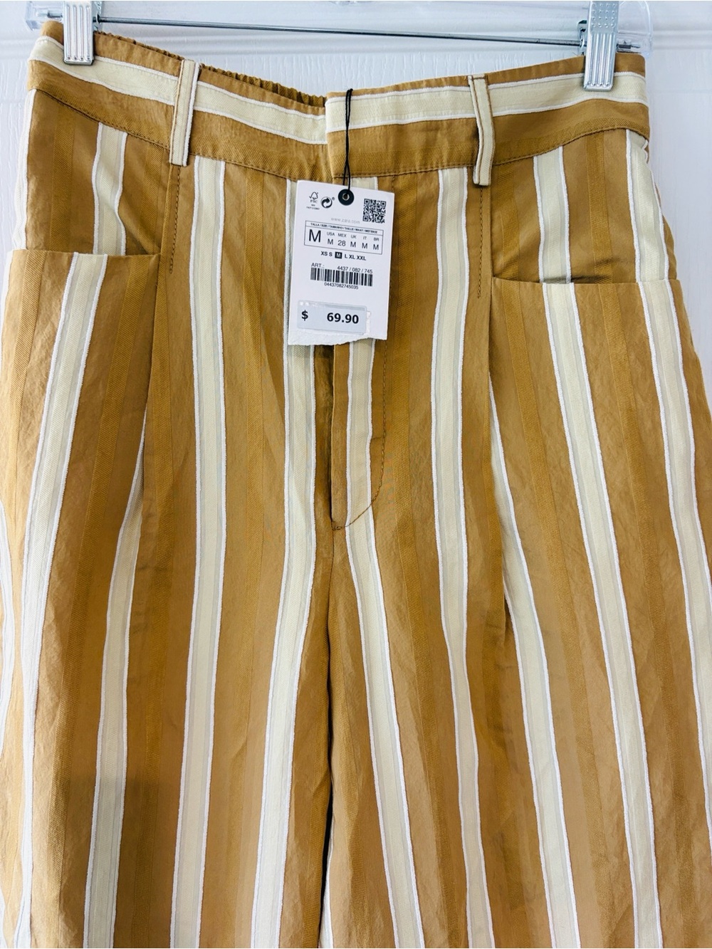 Zara Wide-Leg Striped Pants - Mustard & White - Picture 2 of 5